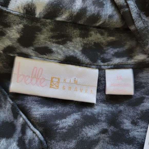 Belle Kim Gravel Leopard Tunic Top Plus Size 1X‎ Gray Lined Long Sleeve Pullover - Picture 4 of 6